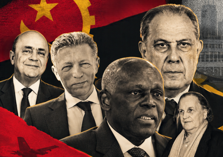 Pierre Falcone, Arcadi Gaydamak, Jose Eduardo dos Santos, Jean-Christophe Mitterrand, Charles Pasqua. Angolagate