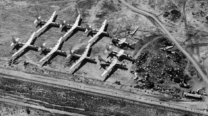An array of fighter jets dotted around the world's largest storage and preservation facility in the world