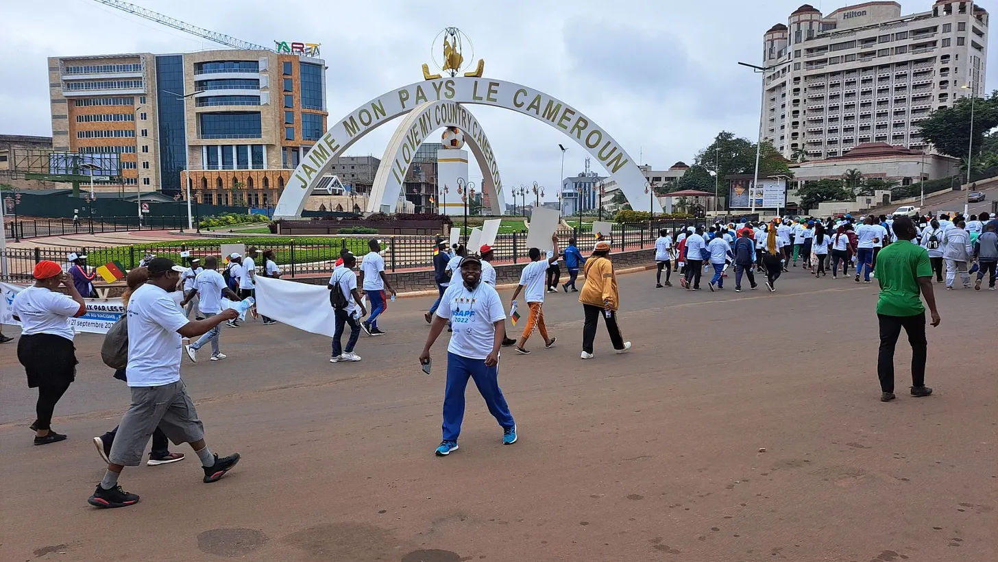 Guy Feugap at a march for peace in Cameroon