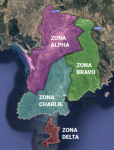 Map of Capo Teulada Stato Maggiore della Difesa 2008, RAS 2006. Zona Delta a no-go-area for both civilian and military.